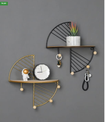 Modern simple and creative half circle rectangular wall shelf multi-function hook home bedroom wall decoration storage rack